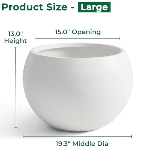 19.3"Dia x 13"H Large Fiberstone Sphere Planter, White Round Pot - color: White, size: Large