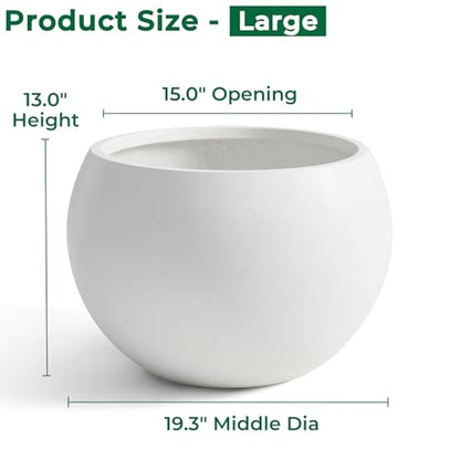 19.3"Dia x 13"H Large Fiberstone Sphere Planter, White Round Pot - color: White, size: Large