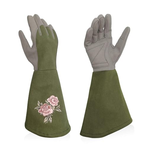 Rose Pruning Gloves with Forearm Protection, Thorn Resistant - color: Olive, size: Large (Pack of 1)