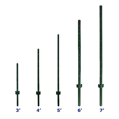5 Feet Green, Pack of 10 Metal Fence Post, for 48 Inch High Garden Welded Wire Fence U-Channel Steel Garden Post - size: 5',10 PCS
