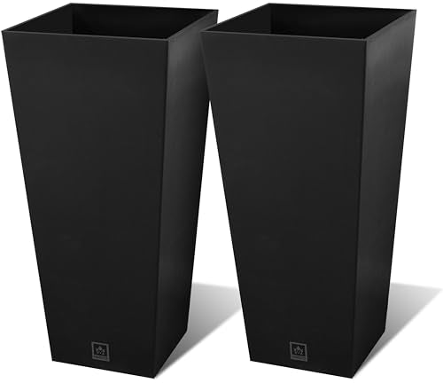 Tall Outdoor Planter 30 Inch 2-Pack, Tapered Design with Drainage Holes