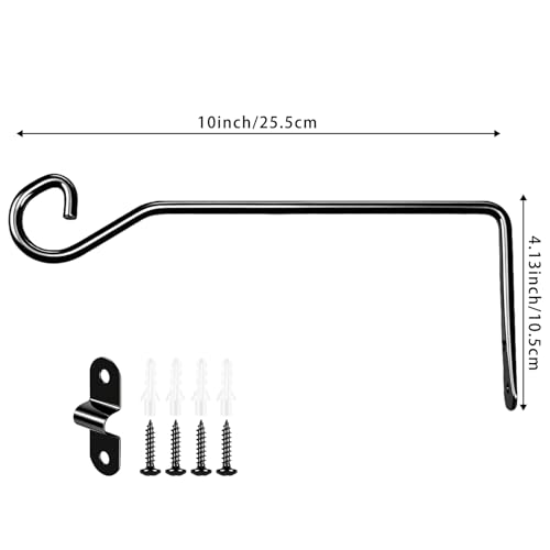 10IN Plant Hangers Outdoor, Metal Wall Mount for Planters & Decor, 4 Pcs - color: Black, size: 9.4 INCH-Shaped Curved Hook