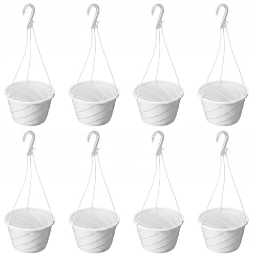 8 Pcs 10 Inch Hanging Planter with Drainage Insert, White - color: White