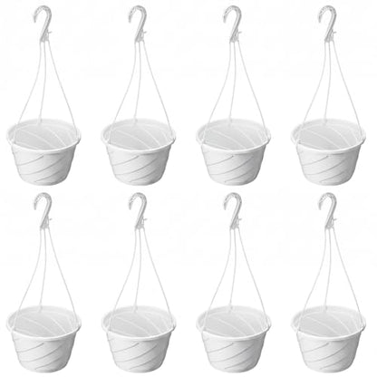 8 Pcs 10 Inch Hanging Planter with Drainage Insert, White - color: White