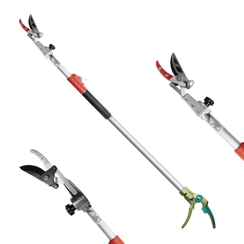 GARTOL Pruner for Garden, Cut Upto 1 Inch & Hold Telescopic Pole Pruner, Fruit Picker with Rotating Blade Head, Lightweight Aluminum Extendable Handle for Tree Branch Cutter, 6.23-10.5 FT, Silver - size: 6.23-10.5 FT