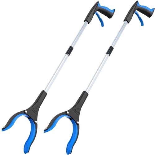 32" Grabber Reacher Tool (2-Pack), Foldable Trash Picker Upper with 360° Rotating Jaw & Magnetic Tip, Heavy Duty Reaching Assist Stick for Seniors, Post Surgery Recovery Must Haves Mobility Aid - color: Blue-2pcs