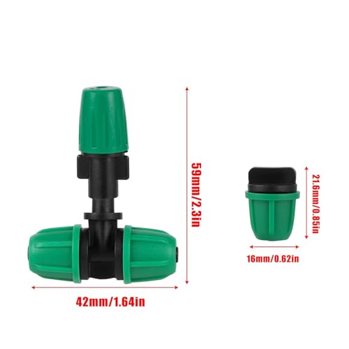 Drip Irrigation Misting Nozzle Kit, 45Pcs Drip Irrigation Parts with 20Pcs 4/7" to 1/4" Barbed Tee Connectors, 20Pcs 1/4" Green Atomizing Misting Nozzles, 5Pcs 4/7" End Caps for Garden Watering - size: Basic Drip Irrigation Kit