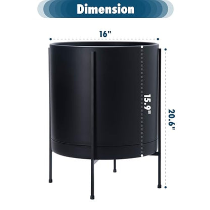 D'vine Dev Plastic Planter Pot with Metal Stand, Black, 16 in, 55-D-B-5 - color: Black, size: 16 Inch
