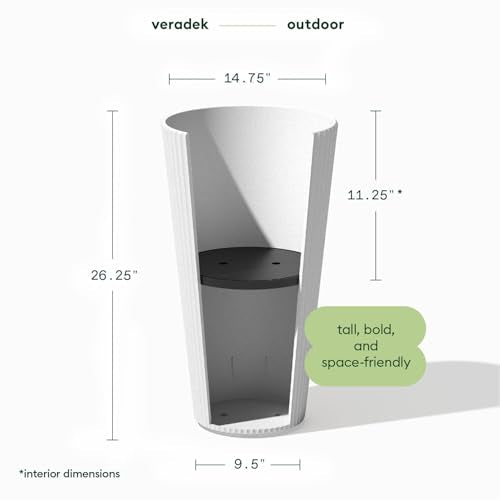 Veradek Demi Series Tall Planter - Tall Tapered Outdoor Planter with Shelf - color: White, style: Narrow Groove