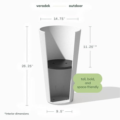 Veradek Demi Series Tall Planter - Tall Tapered Outdoor Planter with Shelf - color: White, style: Narrow Groove -2 Pack