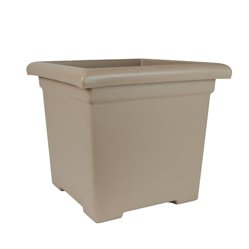 The HC Companies 12.5 Inch Accent Square Planter - Lightweight Decorative Outdoor Plant Pot with Drainage for Front Porch, Deck and Patio, Sandstone - color: Sandstone, size: 12.5"