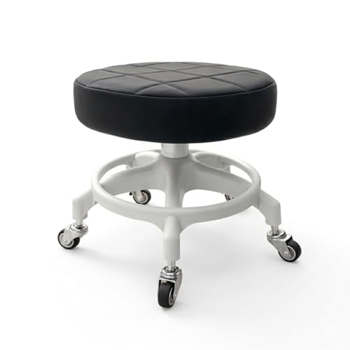 Upgraded Low Rolling Stool with 360° Smooth&Quiet Bearing Rubber Wheels, Heavy-Duty 450lbs Mechanic Rolling Seat for Salon, Workshop, Garage, Waffe Anti-Tip Matte Black Seat White Base - color: Matte Black Seat & White Base