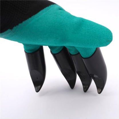 Garden Gloves with Claws for Digging – Heavy Duty Waterproof Gardening Gloves with ABS Plastic Fingertips – One Size Fits Most, Green & Black