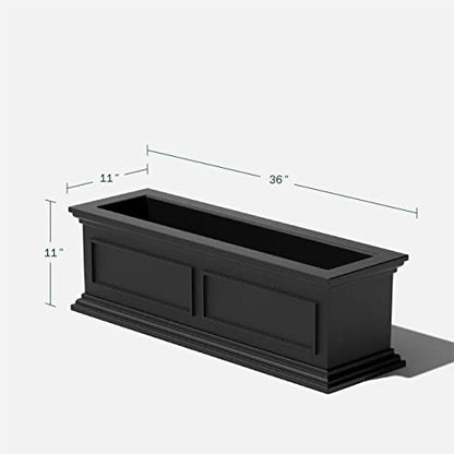 Veradek Brixton Series Window Box Planter - Rectangular Outdoor Planter - color: Black, size: 11"H x 11"W x 36"L