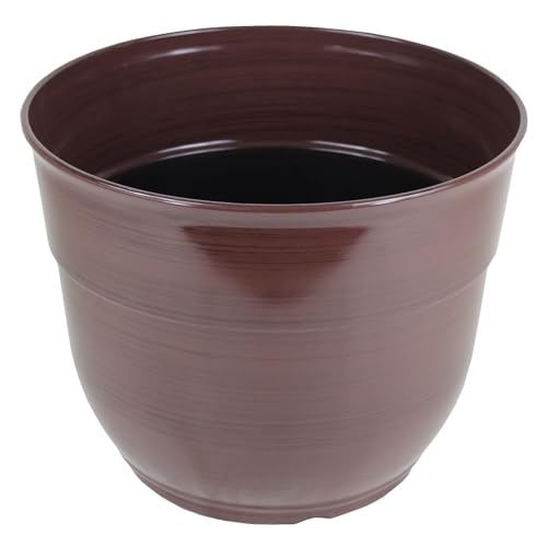 Garden Elements Indoor/Outdoor Glazed Brushed Happy Plastic Planter, Large, Dark Brown, 15" - color: Dark Brown