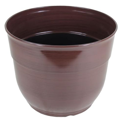 Garden Elements Indoor/Outdoor Glazed Brushed Happy Plastic Planter, Large, Dark Brown, 15" - color: Dark Brown