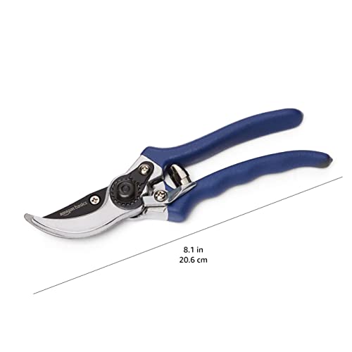 Amazon Basics Professional Bypass Pruning Shears, Garden Clippers, 8-inch Steel Hand Pruners, Rust Resistant with Ergonomic Non-Slip Grip for Trimming Plants and Cutting Flowers, Blue - size: 8-inch