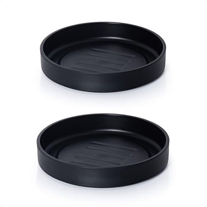 Phoenix Vine 8 Inch Plastic Plant Saucer Water Drip Tray, Heavy Sturdy Round Plant Drainage Tray for Indoors Outdoor, Set of 2, Matte Black, 21-TY-8B-2 - size: 8"