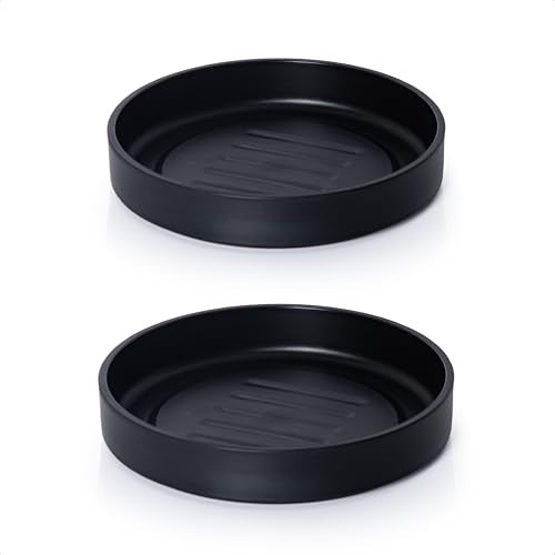 Phoenix Vine 8 Inch Plastic Plant Saucer Water Drip Tray, Heavy Sturdy Round Plant Drainage Tray for Indoors Outdoor, Set of 2, Matte Black, 21-TY-8B-2 - size: 8"