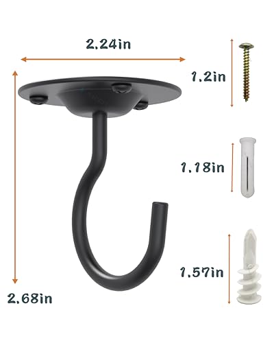 NACETURE Ceiling Hooks for Hanging Plants - Square Wall Mount Plant Hanger Indoor Hanging Hooks Metal Plant Bracket Iron Lanterns Hangers for Wind Chimes, Planters (Round Black 3 Pack) - color: Round Black 3 Pack