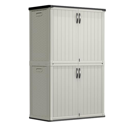 Greesum 50 CUFT Outdoor Storage Cabinet with 2 Lockable Doors, Beige - color: Beige, size: 50 CUFT / Classic