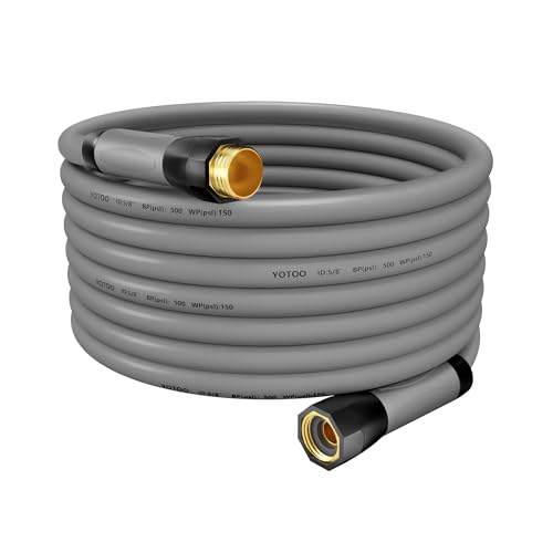 YOTOO Heavy Duty Hybrid Garden Water Hose 5/8-Inch by 50-Feet 150 PSI Kink Resistant, Flexible with Swivel Grip Handle and 3/4" GHT Solid Brass Fittings, Gray - color: Gray, size: 50 FT