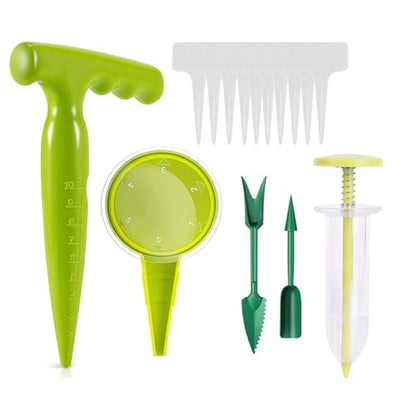 15Pcs Seed Planter Tool Set with 5-Hole Seed Dispenser, 6.9" Garden Dibber, Succulent Transplanting Tools & 10 Plant Labels for Sowing Seeds, Flowers & Vegetables