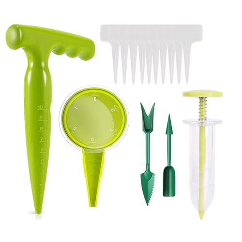 15Pcs Seed Planter Tool Set with 5-Hole Seed Dispenser, 6.9" Garden Dibber, Succulent Transplanting Tools & 10 Plant Labels for Sowing Seeds, Flowers & Vegetables