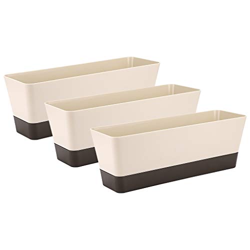 Skelang 3 Pcs Rectangular Plant Pot, 12" Watering Container with Drainage Hole, Window Planter Box with Saucer for Succulents, Flowers, Indoor Plants, African Violets - color: Coffee, size: 12 inches