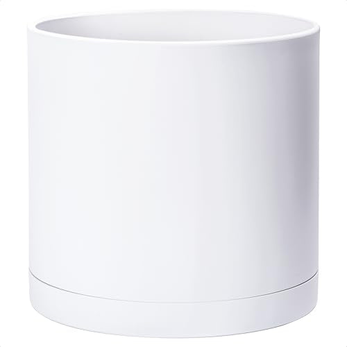 D'vine Dev Plastic Planter Pot with Saucer, 16 in, White, 74-X-A-5 - color: Matte White, size: 16 Inch