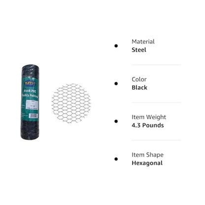 PVC Hexagonal Poultry Netting Chicken Wire 18" x25' x 1" Mesh 20GA Black - size: 18"x25'-1" 20GA