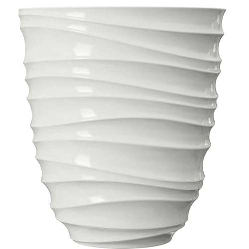 White Round Plastic Planter 16x16x18 Inches, Tall Sturdy Flower Pot for Patio and Garden, Fade and Weather Resistant, Lightweight Design with Drainage