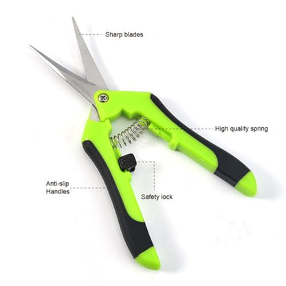 Pruning Shears for Gardening, Ultra Sharp Garden Scissors for Precise Cuts, Stainless Steel Bonsai Clippers with Spring Loaded, 6.5 Inch Garden Shears with Straight Stainless Steel Precision Blades - color: Green&black
