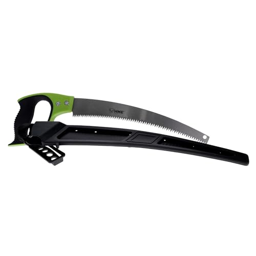 HME 12" Curved Steel Blade Hand Saw with Scabbard for Hunting, Camping, Backpacking, Gardening, Pruning