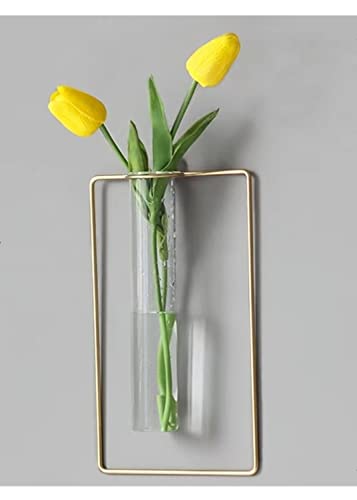IvyMei Luxurious Nordic Gold Wall Vase Metal Frame Glass Tube - color: Gold 1