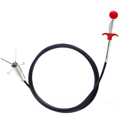 80-Inch Drain Snake Hair Clog Remover with Round Knob and 4-Claw Grabber - style: 80 IN