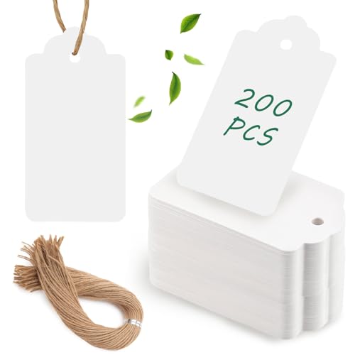 SallyFashion White Gift Tags with String, 200 Pack 1.7 X 2.8 inch - color: 200 Pcs White