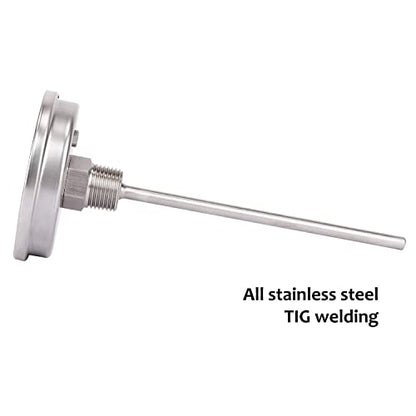 MEASUREMAN Fully Stainless Steel Pot, Kettle, Brewing Bimetal Dial Thermometer, 3" Dial, 6" Stem, 0-250 deg F/-20-120 deg C, -1% Accuracy, Adjustable, 1/2" NPT Back Mount - size: 3" Dial, 6" Stem, 0-250 deg F/-20-120 deg C, style: 6" Stem