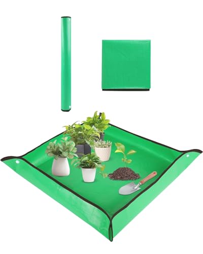 Plant Repotting Mat, Waterproof Gardening Mat for Indoor Plants, Thickened PE Potting Mat with Copper Buckles for Mess Control, Foldable Succulent Transplanting Mat, Green (29.5"*29.5") - size: 29.5"*29.5"