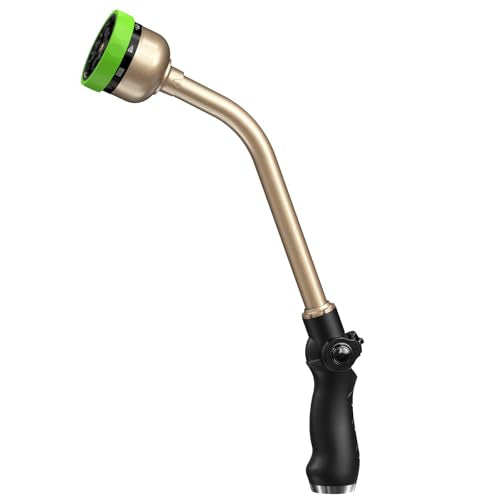 RAINPOINT Watering Wand, 16 Inch Metal Garden Hose Wand with 9 Spray Patterns, Long Hose Sprayer Nozzle For Hanging Baskets, Shrubs,Lawn (Green) - color: Green