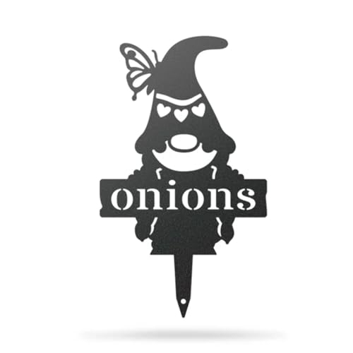 RealSteel Gnome Plant Markers Metal Garden Stakes | Outdoor Garden Labels & Plant Tags for Vegetables & Herbs | Decorative Yard & Raised Bed Garden Signs | Gardening Gift | Made in USA - Onions - style: ONIONS