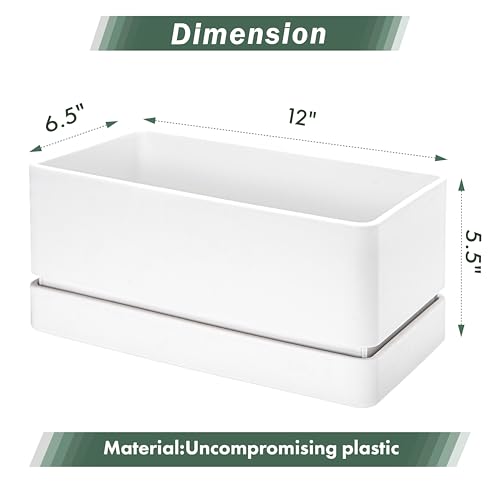 D'vine Dev Rectangular Planter, 12 x 6.5 in, White, 76-P-A-1 - color: White