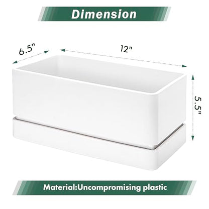 D'vine Dev Rectangular Planter, 12 x 6.5 in, White, 76-P-A-1 - color: White