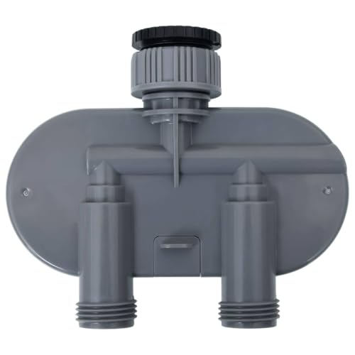 Double Outlet Water Timer for Garden Irrigation, Automatic Dual Valve Hose Faucet Controller with Ball Valves for Lawn Watering, Blue - color: Blue