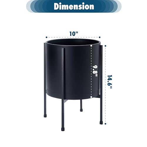 D'vine Dev Plastic Planter Pot with Metal Stand, Black, 10 in, 55-D-B-2 - color: Black, size: 10 Inch