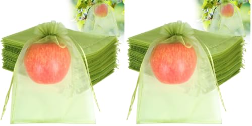 100pcs Fruit Protection Bags 6x9 inch, Green Netting Cover Bags Drawstring Mesh Fruit Protectors Pest Barrier for Tomato Mango Trees Veggies Garden (Pack of 2) - size: 6x9 inches (Pack of 2)