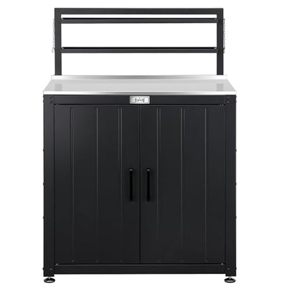 Feasto Outdoor Potting Bench Table with Storage Cabinet, Black - color: Black