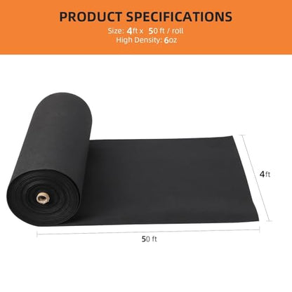 Towallmark 6 oz Heavy Duty Non-Woven Geotextile Fabric 4 ft x 50 ft, 350N Tensile Strength Landscape Fabric for Driveway Stabilization, French Drain, Erosion Control & Road Base - size: 4FTx50FT-6.0OZ