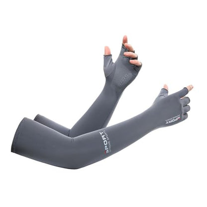 Inf-way Sun UV Protection Arm Sleeves for Men Women Driving Cycling Sports Cooling Long Sleeves with Thumb Holes - color: Grey