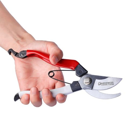 Gardeness Pruning Shears, Professional Bypass Heavy Duty Garden Pruner Secateurs – Lightweight Easy Grip Hand Pruners Branch Clippers for Gardening, Trimming, Harvesting. Made in Taiwan